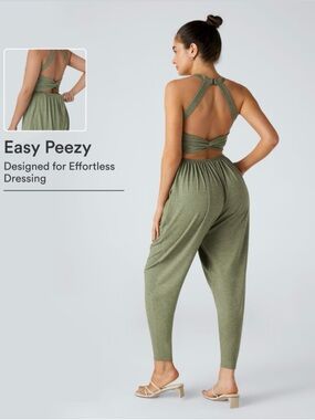 Halara Olive Green Sleeveless Harem Jumpsuit